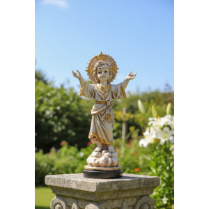 Divine Child Jesus with Halo – Elegant Gold-Accented Religious Figurine