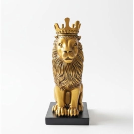 Royal Golden Lion with Crown Statue – Decorative Showpiece for Table, Home & Office Decor