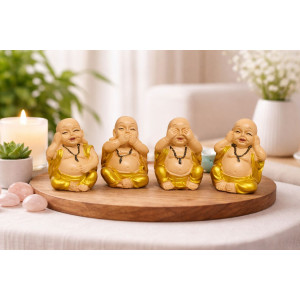 Laughing Buddha Monk Showpiece Set of 4  Decorative Feng Shui Idol for Home & Office