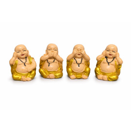 Laughing Buddha Monk Showpiece Set of 4  Decorative Feng Shui Idol for Home & Office