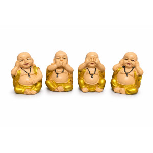 Laughing Buddha Monk Showpiece Set of 4  Decorative Feng Shui Idol for Home & Office