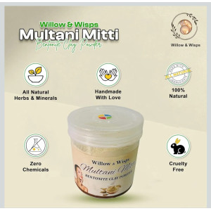 Willow & Wips Multani Mitti Bentonite Clay Powder  Natural and Herbal Face Pack Powder