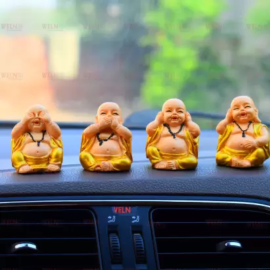 Peacefull Monk Set of 4 for Home Decor, Buddha for Car Dashboard Decorative Showpiece 