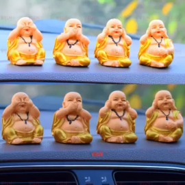 Welno, Peacefull Monk Set of 4 for Home Decor, Buddha for Car Dashboard Decorative Showpiece 