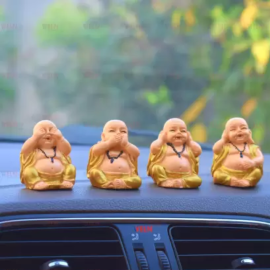 Welno, Peacefull Monk Set of 4 for Home Decor, Buddha for Car Dashboard Decorative Showpiece 