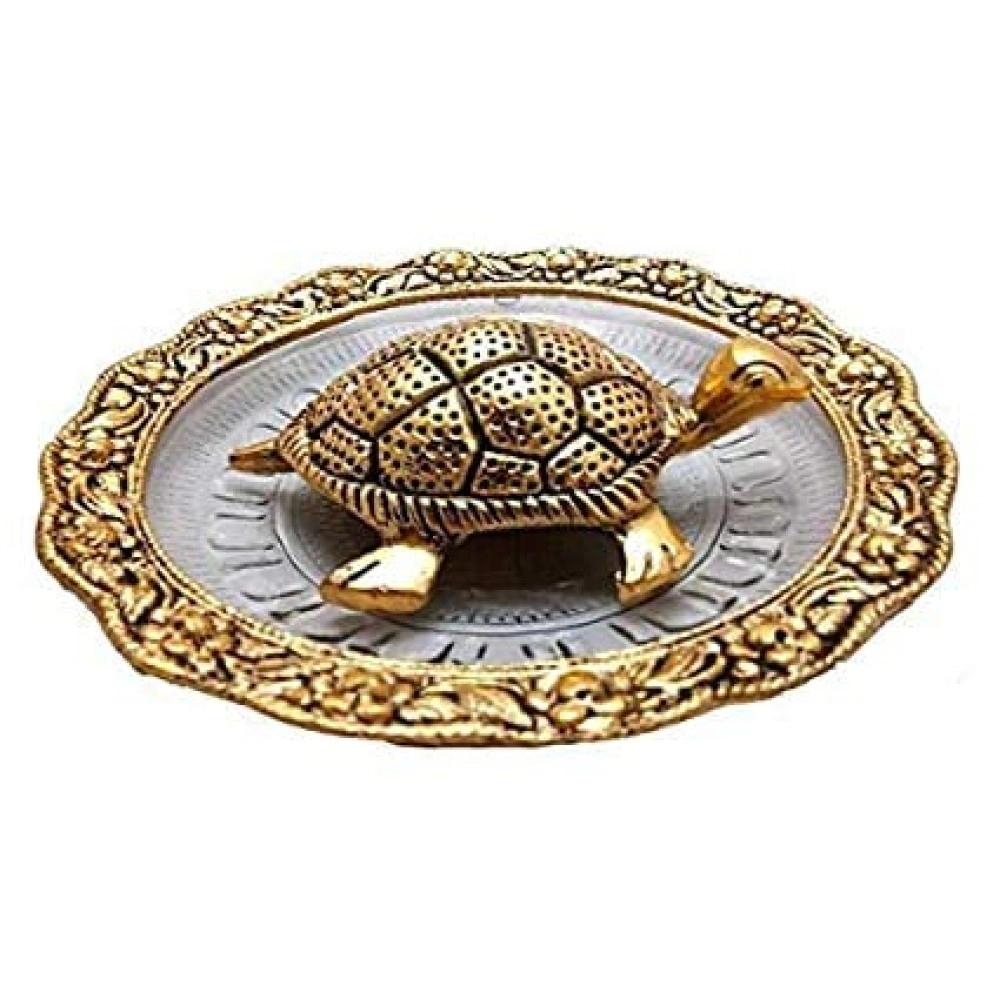 Welno Metal Feng Shui Tortoise on Plate Showpiece 