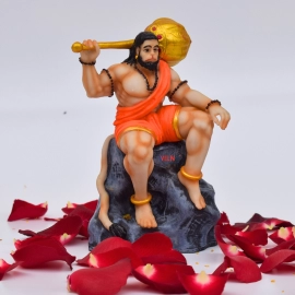Welno Premium Big Bahubali Hanuman Idol Sitting on Mountain, Home Decor Item Hanuman Murti Statue