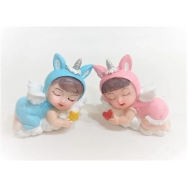 Welno, Set of Two sleeping dolls & Cute Angle Doll showpiece for Car Dashboard & Table