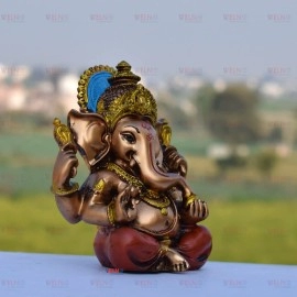 Welno, Antique Finish Resin Ganesh ji, Ganesha Idol | Vinayaka | Ganpati Bappa Murti in Red Dhoti Idol for Home Decor & Office 