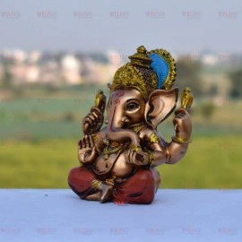 Welno, Antique Finish Resin Ganesh ji, Ganesha Idol | Vinayaka | Ganpati Bappa Murti in Red Dhoti Idol for Home Decor & Office 