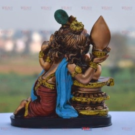  Welno, Resin Ganesha Vinayagar Statue, Antique Finish Resin Ganesh Idol/Cute Hugging Shivling Statue Ganesha/Vinayaka