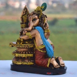  Welno, Resin Ganesha Vinayagar Statue, Antique Finish Resin Ganesh Idol/Cute Hugging Shivling Statue Ganesha/Vinayaka