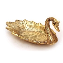 Welno, Gold Plated Metal Handicraft Duck Style Dry Fruit Supari Chocolate Serving Tray Home Decor Item for Serving Guests in Home Office Tray (Pack of 1)