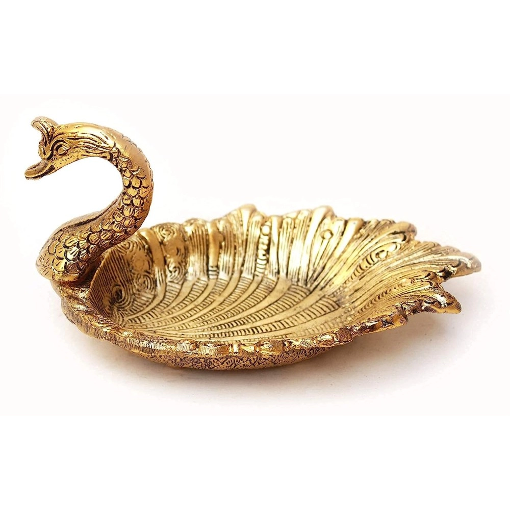 Welno, Gold Plated Metal Handicraft Duck Style Dry Fruit Supari Chocolate Serving Tray Home Decor Item for Serving Guests in Home Office Tray (Pack of 1)