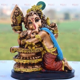  Welno, Resin Ganesha Vinayagar Statue, Antique Finish Resin Ganesh Idol/Cute Hugging Shivling Statue Ganesha/Vinayaka