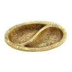 Welno Antique Metal Floral Leaf Design Two Compartment Gold Polished Tray Dry Fruit Dessert Snacks Tray for Table and Home Decor 