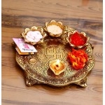 Welno, Pooja Thali with Diya Gold Plated for Home and Office Temple and Pooja Item 