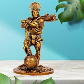 Welno Premium Marble Dust Resin Bahubali Hanuman Idol Home Decor Item Hanuman Murti Statue for Desk Gift