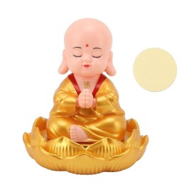 Welno Namaste Solar Powered Moving Head and Hand Sitting Gautam Buddha Statue for Car Dashboard and Home Decor (With Tape)
